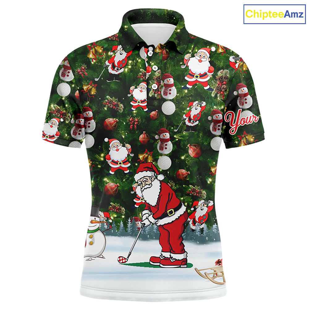 Funny Christmas golf shirt custom name Mens golf polo shirt - Santa Golfer Christmas gifts NQS4212