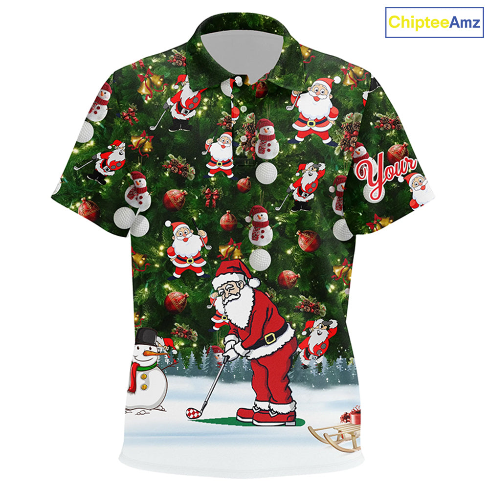 Funny Christmas golf shirt custom Kid golf polo shirts - Santa Golfer Christmas gifts NQS4212