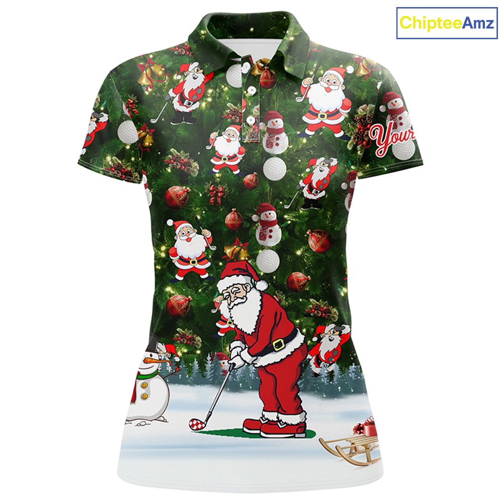Funny Christmas golf shirt custom name Womens golf polo shirts - Santa Golfer Christmas gifts NQS4212