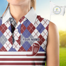 Load image into Gallery viewer, Red, White and Blue argyle pattern golf clubs Sleeveless Golf polo shirts Custom ladies golf attire NQS10030
