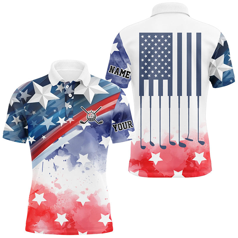 Watercolor American Flag Mens polo golf shirts custom name patriotic team golf shirts for mens NQS8827