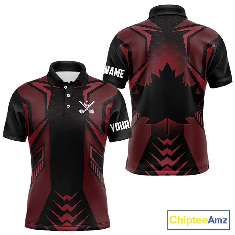 Black and Red Canadian Flag Mens Golf Polo Shirts Custom Patriotic Golf Gifts For Men NQS9096