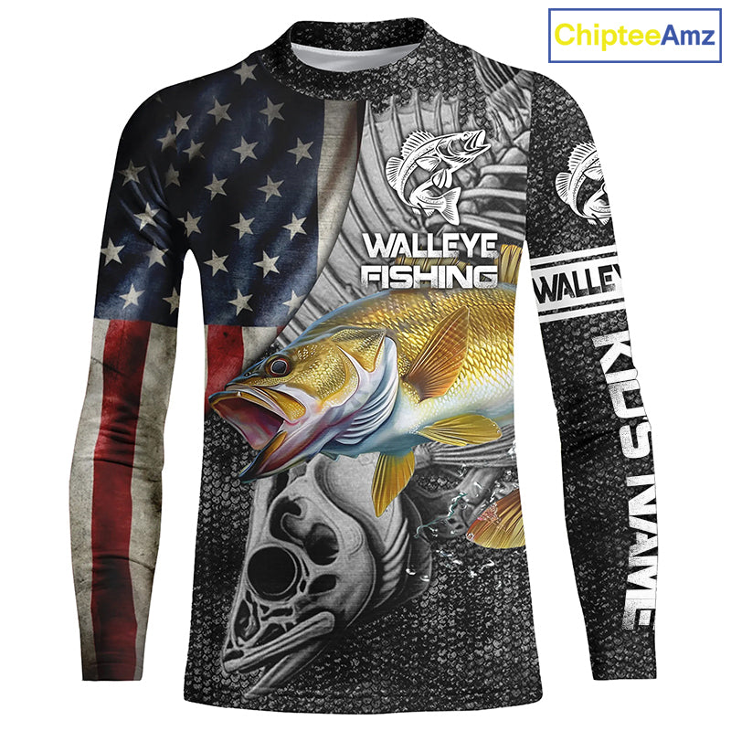 Walleye Fishing American Flag patriotic Custome 3D All Over Printed Shirts Personalized Fishing gift NQS340