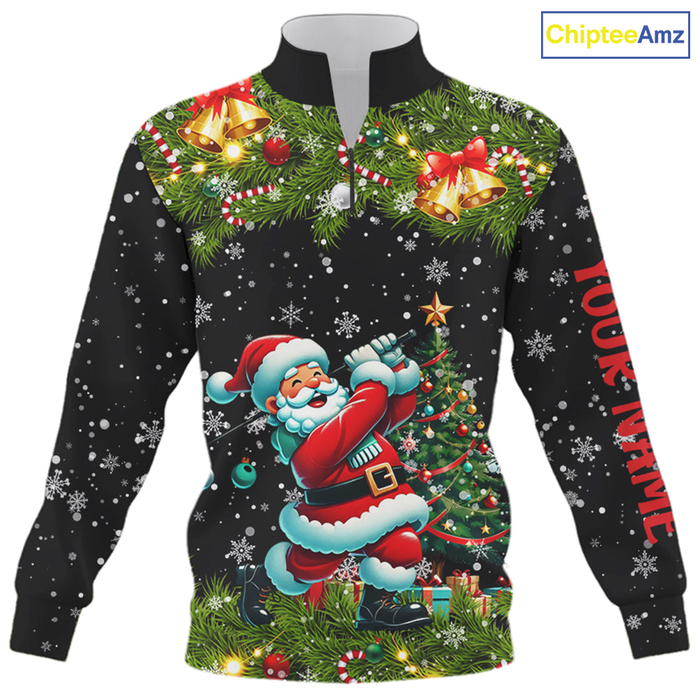 Santa Golfer Christmas pattern Quarter zip golf sweatshirt custom golf sweater Christmas golf gift NQS8856