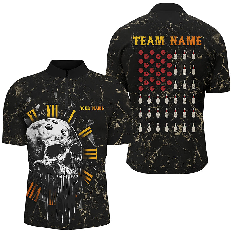 Skull Bowling Camo American Flag Custom Bowling Polo, 1/4 zip Shirts For Men Bowling Team Jerseys NQS8427