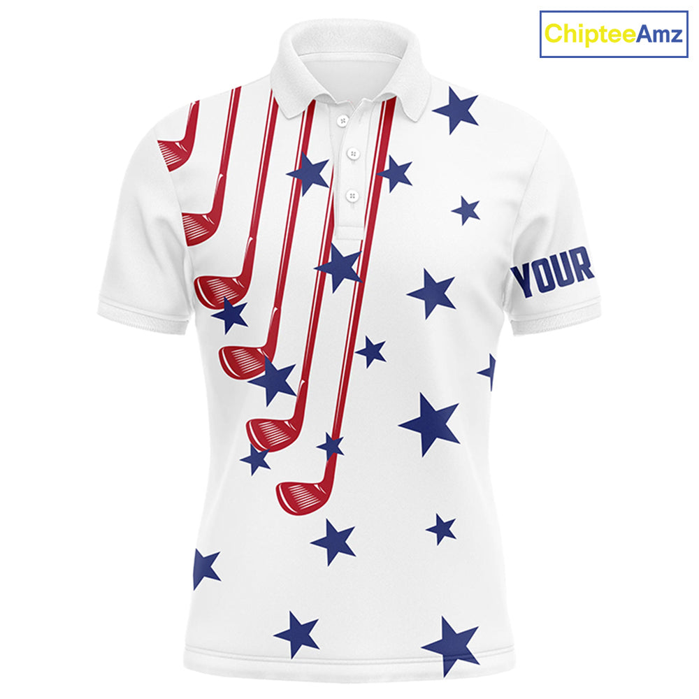 Personalized white golf clubs polos shirt for men American flag 4th July patriotic mens golf tops NQS7758