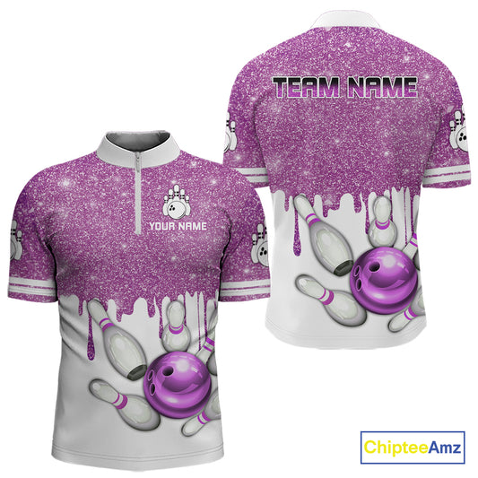 Pink glitter Bowling Shirts For Men Custom team bowling jerseys, Personalized bowling uniform NQS10813