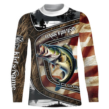 Load image into Gallery viewer, Largemouth Bass Fishing camo American flag patriotic Customize name Bass long sleeves fishing shirts NQS4856