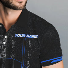 Load image into Gallery viewer, Black & White grunge American Flag Skull Mens golf polo shirts custom golf attire for mens | Blue NQS9344