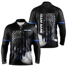 Load image into Gallery viewer, Black & White grunge American Flag Skull Mens golf polo shirts custom golf attire for mens | Blue NQS9344