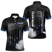 Load image into Gallery viewer, Black & White grunge American Flag Skull Mens golf polo shirts custom golf attire for mens | Blue NQS9344