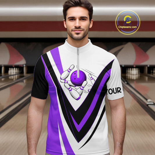 Custom bowling Quarter Zip shirt for men Im not swearing, I'm using my bowling words purple bowl shirt NQS7434