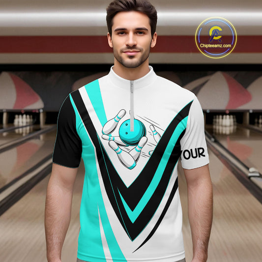 Custom bowling Quarter Zip shirt for men I'm not swearing, I'm using my bowling words Cyan bowl shirt NQS7435