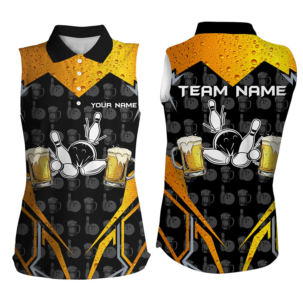 Black Camo Bowling Beer customize bowling sleeveless polo shirt, Team bowling jerseys gift for bowlers NQS8224