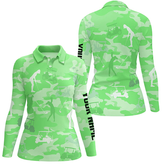 Green camo Womens golf polos shirts custom name green golf shirts for women, golfing gifts NQS5925