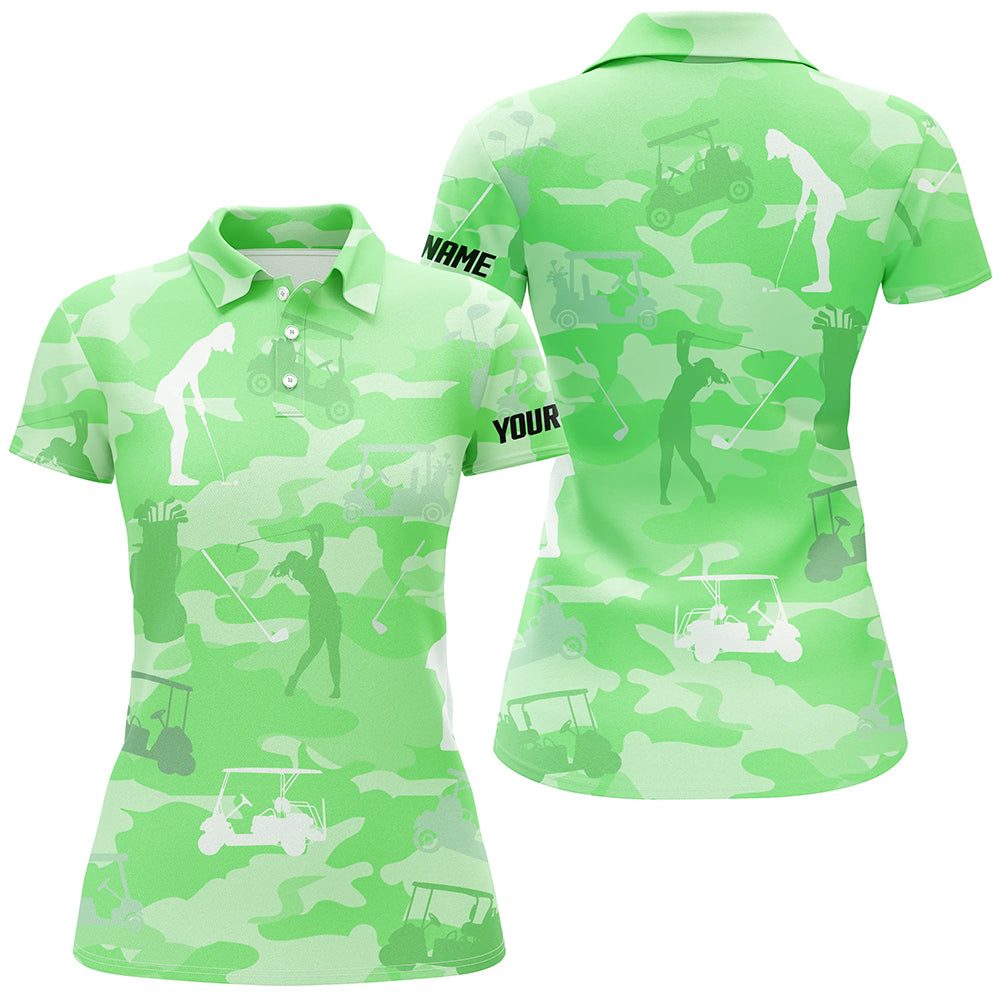Green camo Womens golf polos shirts custom name green golf shirts for women, golfing gifts NQS5925