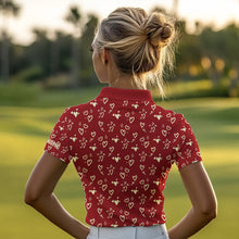 Load image into Gallery viewer, Gold Heart Red pattern Women golf polo shirt custom Valentines golf gift for her NQS9368
