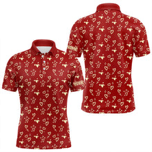 Load image into Gallery viewer, Gold Heart Red pattern matching golf shirt for couple custom Couple Valentines golf polo shirts NQS9368