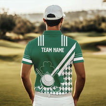 Load image into Gallery viewer, Green and White argyle shamrock St Patrick 's Day Men golf polo shirts Custom men golf clothing NQS9384