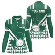 Load image into Gallery viewer, Green and White argyle shamrock St Patrick's Day Women golf polo shirts Custom Women golf clothing NQS9384