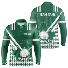 Load image into Gallery viewer, Green and White argyle shamrock St Patrick 's Day Men golf polo shirts Custom men golf clothing NQS9384