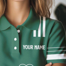 Load image into Gallery viewer, Green and White argyle shamrock St Patrick's Day Women golf polo shirts Custom Women golf clothing NQS9384