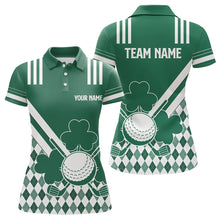 Load image into Gallery viewer, Green and White argyle shamrock St Patrick's Day Women golf polo shirts Custom Women golf clothing NQS9384