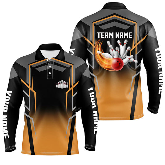 Black and Orange Bowling Polo, 1/4 Quarter Zip Shirts For Men, Custom Bowling Jerseys for Team bowlers NQS7855
