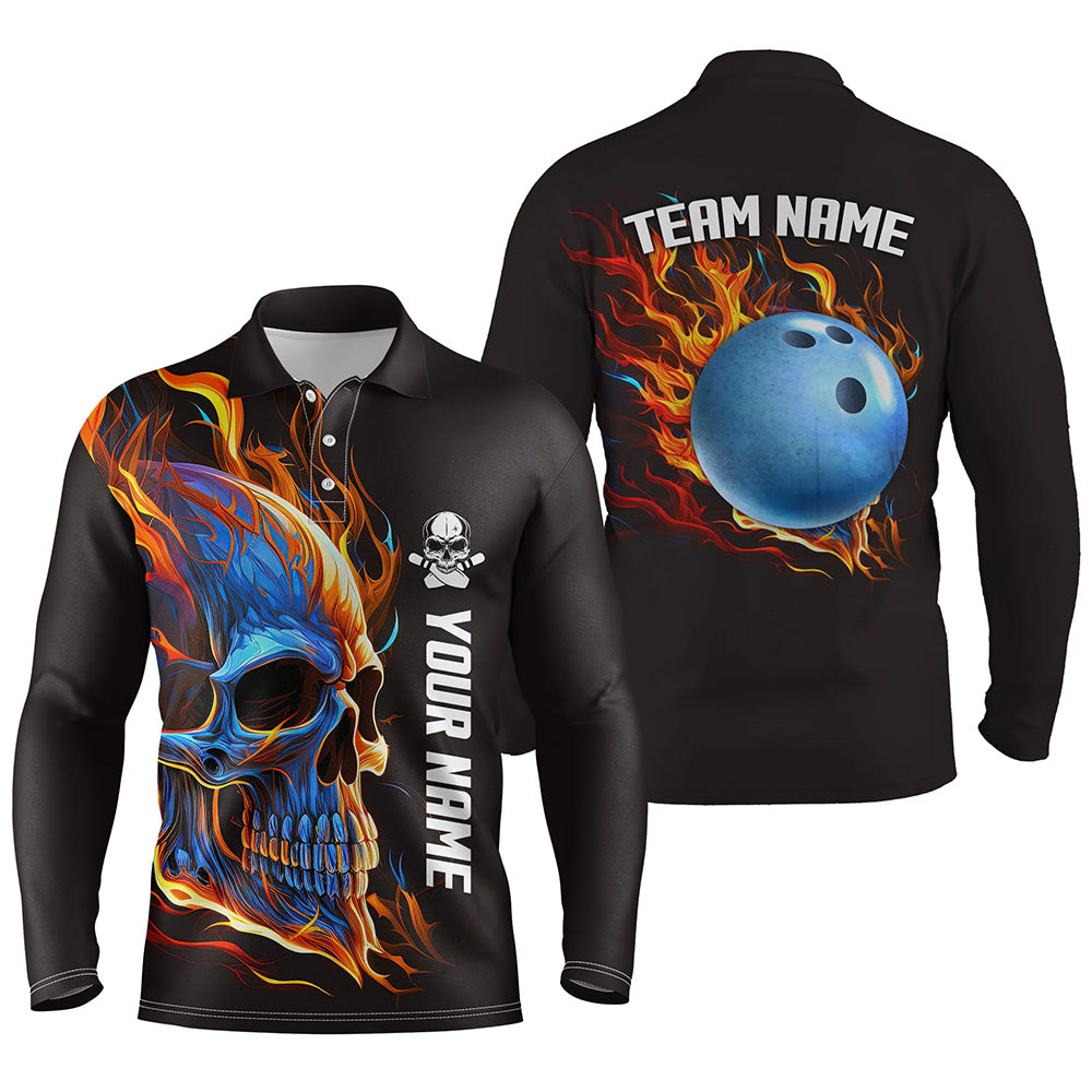 Bowling Skull on fire Bowling polo shirts for men custom team Skull Bowling jerseys NQS6197