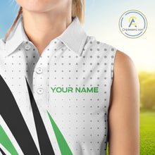 Load image into Gallery viewer, Black, White and Green Sleeveless Golf polo shirts For Women custom ladies golf top, unique golf gift NQS10010