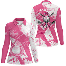 Load image into Gallery viewer, White & Pink ribbon retro Womens golf polo shirt custom breast cancer awareness golf shirts NQS8119