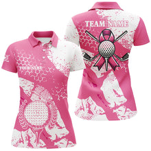 Load image into Gallery viewer, White & Pink ribbon retro Womens golf polo shirt custom breast cancer awareness golf shirts NQS8119
