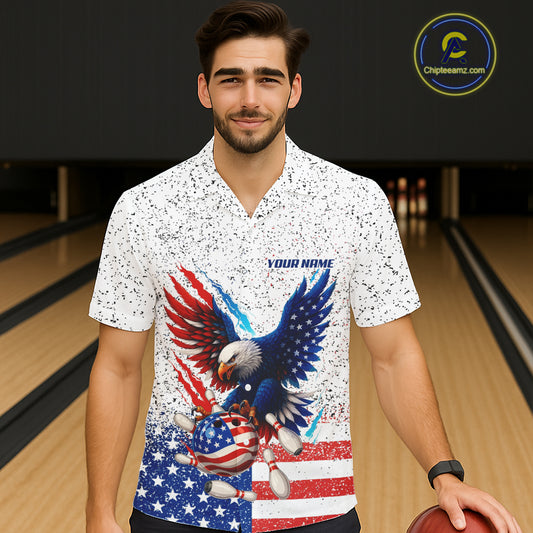 Grunge American Flag Eagle Bowling Hawaiian Shirt Custom patriotic Team Bowling jersey NQS11327
