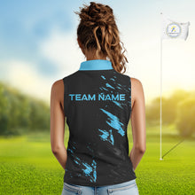 Load image into Gallery viewer, Black and Blue Sleeveless Golf polo shirts Custom name ladies golf outfits, gifts for golf lovers NQS10019