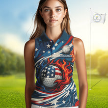 Load image into Gallery viewer, American Flag pattern Flame golf ball Sleeveless Golf polo shirts Custom patriotic women Golf Outfit NQS10038