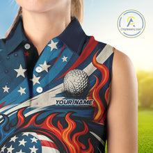 Load image into Gallery viewer, American Flag pattern Flame golf ball Sleeveless Golf polo shirts Custom patriotic women Golf Outfit NQS10038