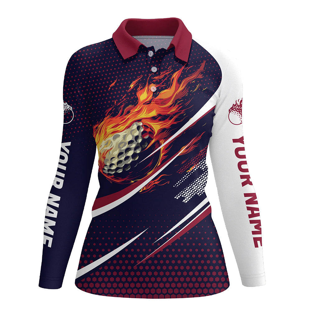 Navy and pink pattern Flame Golf ball custom Womens golf polo shirts, ladies's golf outfits NQS8170