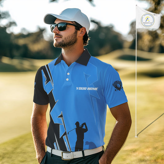Mens golf polo shirts custom blue and black golf tops for men, best golf gifts NQS10062