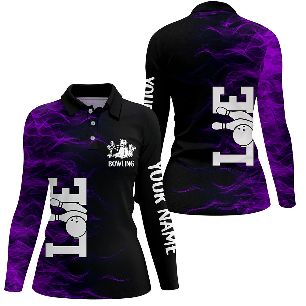 Purple Flame Bowling Custom Women Bowling Polo, Quarter zip Shirts Bowling Team Jerseys Tournament NQS8410