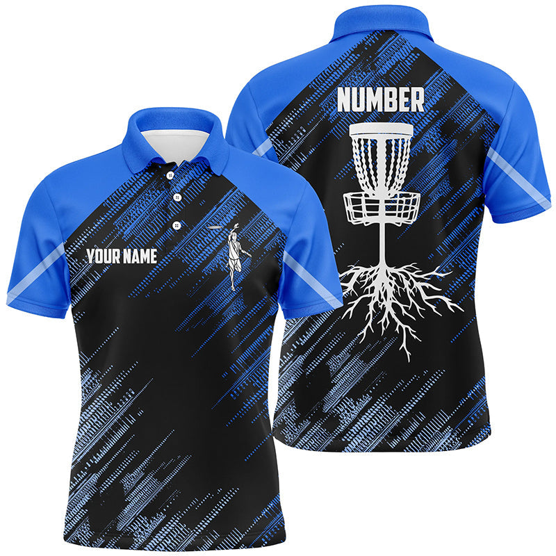 Blue Disc golf basket camo custom name & number Men disc golf polo shirts, disc golf outfit NQS7416