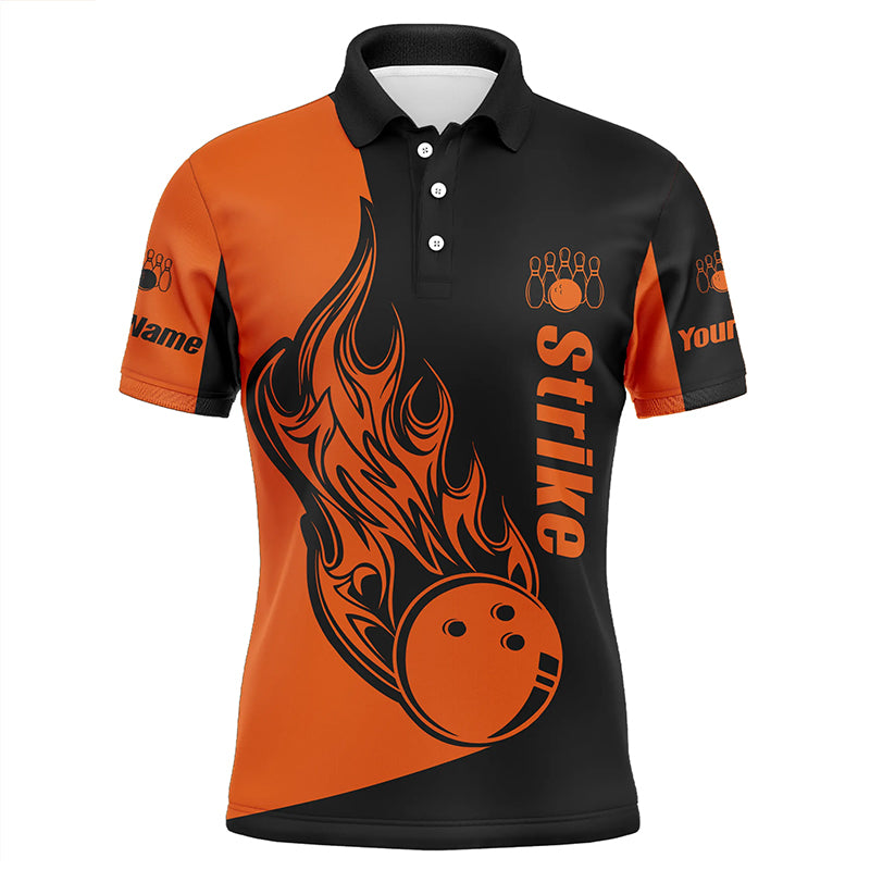 Custom Black Orange bowling shirt for men – personalized team jersey front view