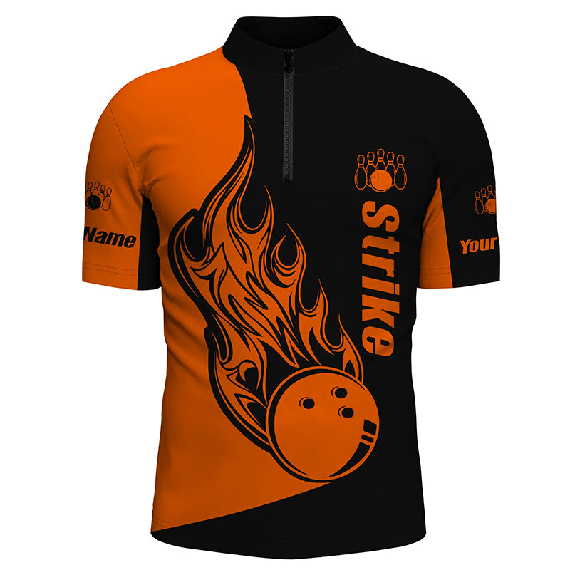 Custom Black Orange bowling shirt for men – personalized team jersey front view