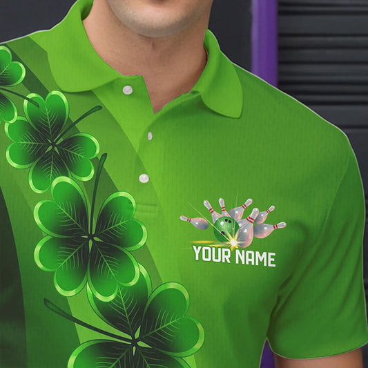 Green shamrock Lucky Bowling Polo, 1/4 Zip Shirt for Men Custom St Patrick Day Bowling Team Jerseys NQS9486