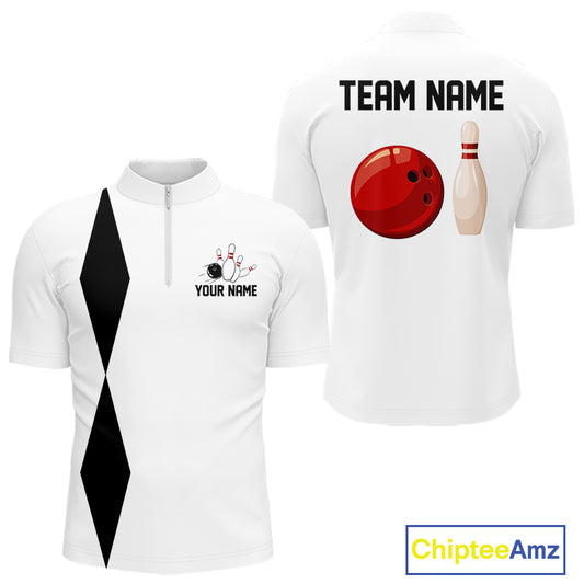 Personalized Retro Bowling Polo, 1/4 Zip Shirts For Men custom vintage bowling team jersey | White NQS11014