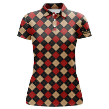 Load image into Gallery viewer, Red argyle plaid pattern Womens golf polo shirts custom polo shirt golf shirts for ladies NQS8441