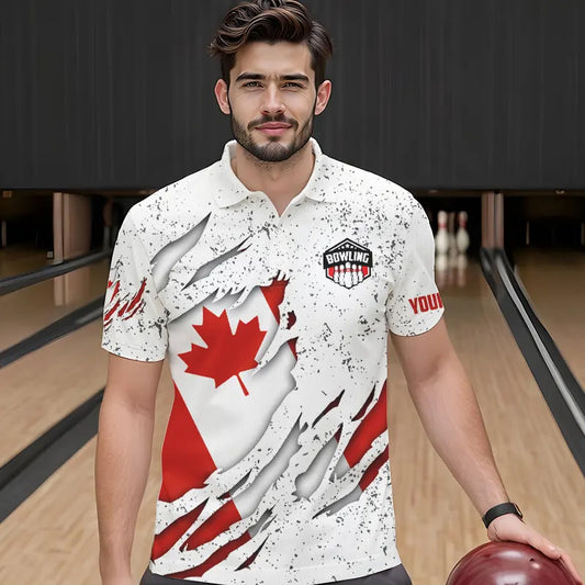 Personalized Canadian Flag Grunge pattern Bowling Shirts For Men Custom Canada Bowling Team Jerseys NQS9495