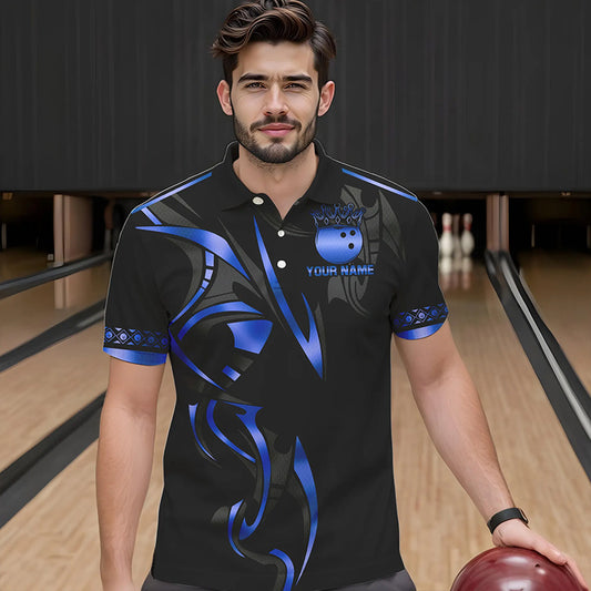 Black and Blue crown Bowling ball Polo, Quarter Zip Shirts for Men Custom Bowling Team jerseys NQS9503