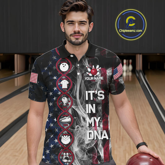Red, White & Blue Smoke American Flag Patriotic Team Mens Bowling Shirt Custom It's in my DNA Shirts NQS11266