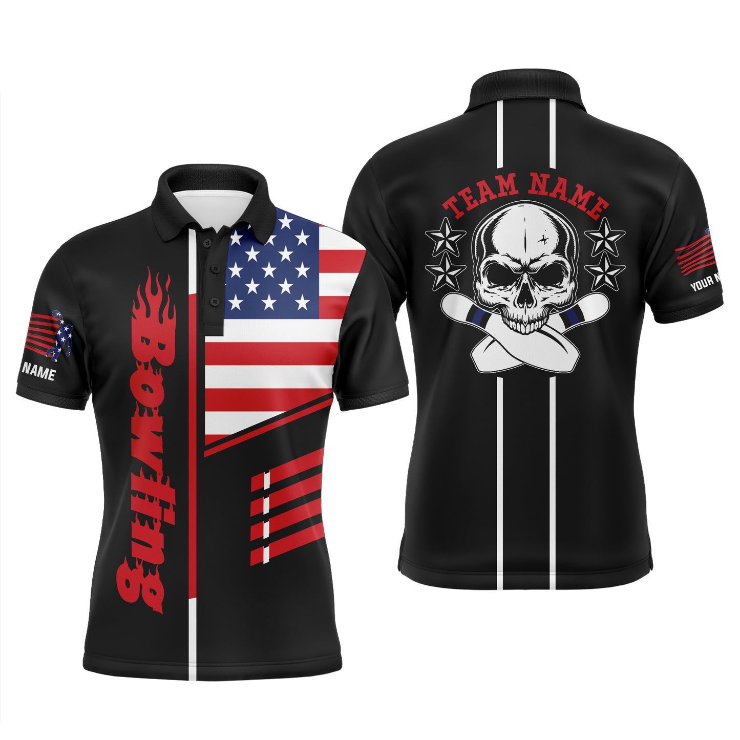 Custom Black bowling shirt for bowling – personalized team jersey front view