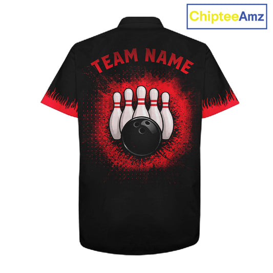 Black and Red Flame Dragon Bowling Hawaiian shirt Custom Dragon team bowling button up shirt NQS11482